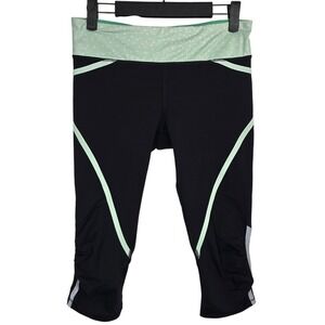 Lululemon Pants Womens 6 Black Green Crop Run Inspire II Capri Athletic Yoga